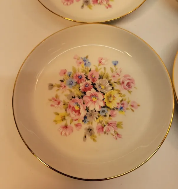 4 Vintage Bareuther Waldsassen Bavaria Small 4 1/2” Floral Plates or Coasters 2