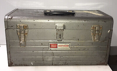 GRAY METAL TOOL BOX SEARS CRAFTSMAN with RED METAL TOTE TRAY 6500 Vintage