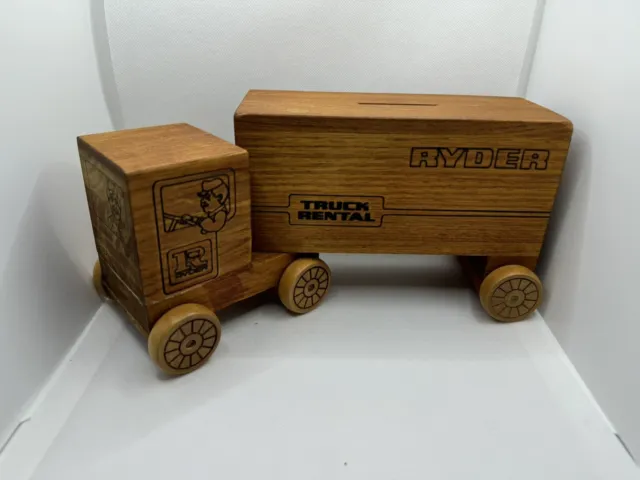 Vintage 1984 Toystalgia, Inc. 2-piece Wooden Ryder Rental Truck Bank w/ Plug