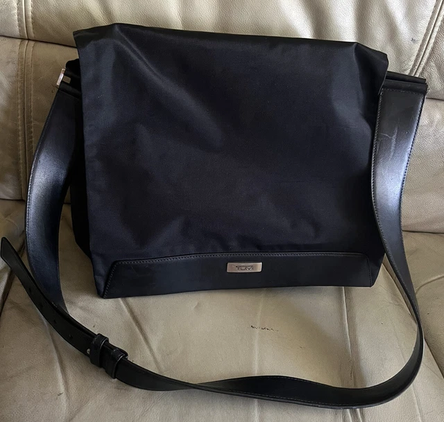 TUMI Crossbody Messenger Canvas Leather  Trim Magnetic Messenger Bag