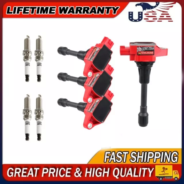 UF549 4 Ignition Coil + 4 Spark Plug For Nissan Altima Cube Rogue Infiniti FX50