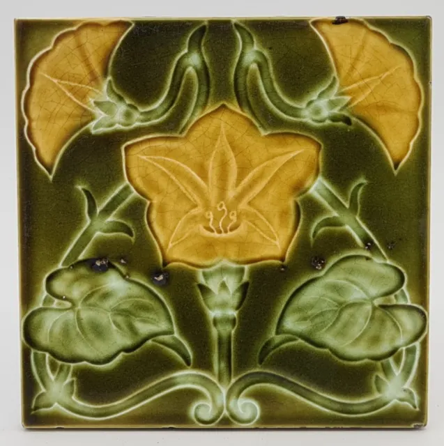 Antique Fireplace Tile Art Nouveau Moulded Majolica T & R Boote C1905