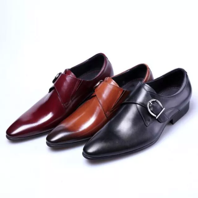 Mens Business Leather Shoes Dress Wedding Flats Belt Buckle Pointed Toe Casual