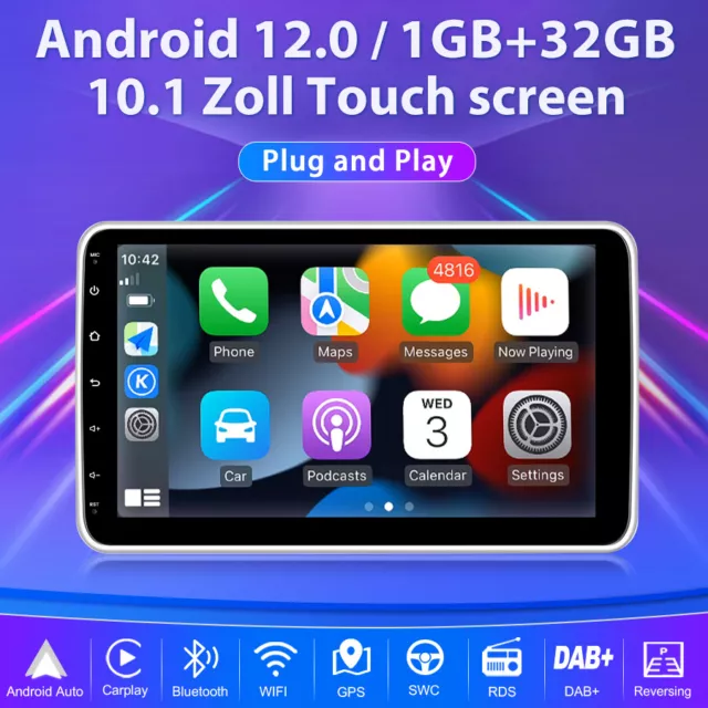 10.1 Zoll Android 12 Autoradio 1 DIN mit GPS Navi CARPLAY DAB+ Rotatable Screen 2