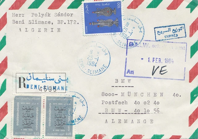 French colonies: Algerie 1984 par avion registered to BMW München