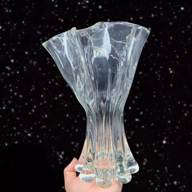 1970s Czech Clear Art Glass Vase Stretch Swung Vase Hand Blown Glass Tall 10.5”T 2
