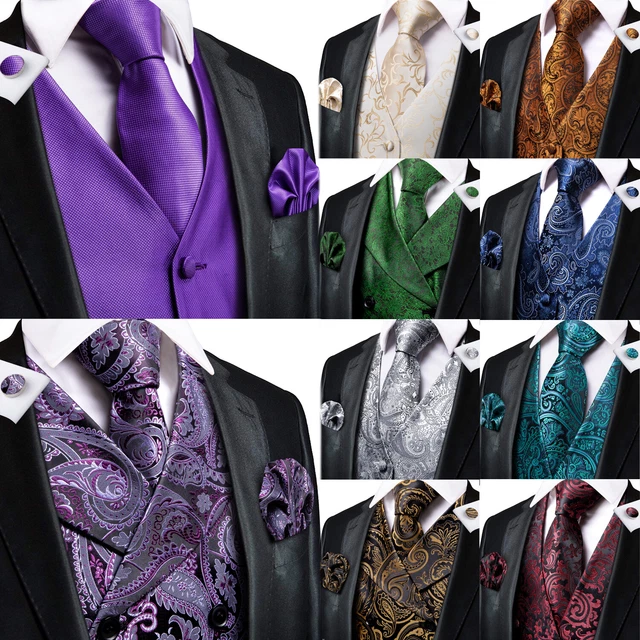 Mens Formal Wedding Waistcoat Paisley Floral Suit Vest Slim Tuxedo Silk Tie Set