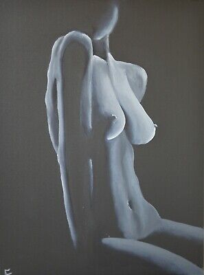 Painting Nude Original Female Nude Body Chest Black and white Art Girl 30 х 24"