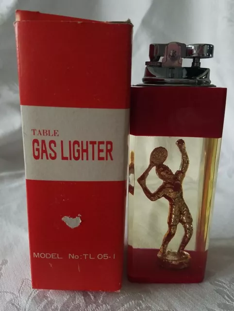 Vintage Acrylic / Lucite Tennis Player Gas Table Top Cigarette Lighter  Nos