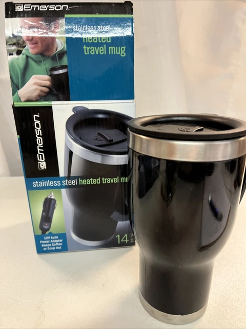 NIB Emerson Stainless Steel Heated Travel Mug - 14 oz 12V Auto Adapter NEW