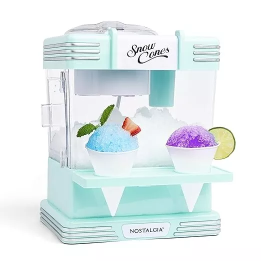 Nostalgia Snow Cone Maker Shaved Ice Machine Retro Table-Top Aqua Blue