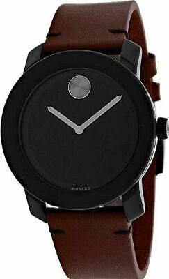 Movado Swiss Man's Bold 3600602 Black Dial Brown Leather Strap Watch