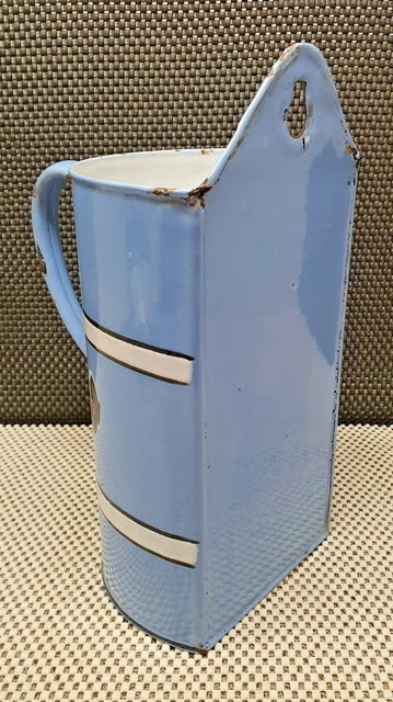 Antik Pressol Klistier 2L Emaille -blau Streifen Weiß Deko Vintage 3