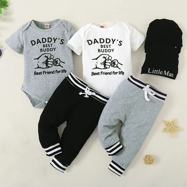 3PCS Newborn Baby Boys Tracksuit Set Short Sleeve Tops Pants Hat Outfits Clothes