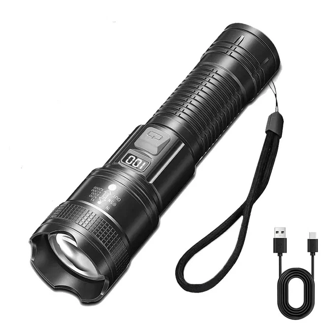 Lampe Torche LED Aluminium Noir Rechargeable 2000LM, Ultra
