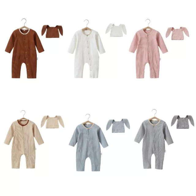 Baby Clothes Long Sleeve Button Waffle Knit Footed Romper Hat for Boys Girls