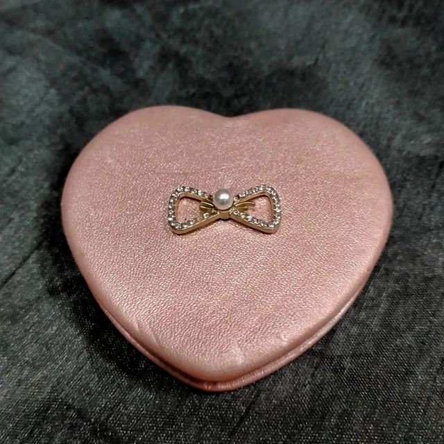 Vintage Heart Shaped Compact Mirror with Fabric Covering & Bow #14 Good Conditio