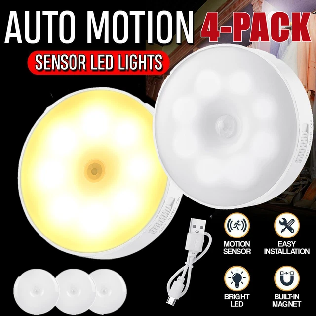 4X LED MOTION Sensor Light PIR USB Recharging Magnetic Wall Cabinet ...