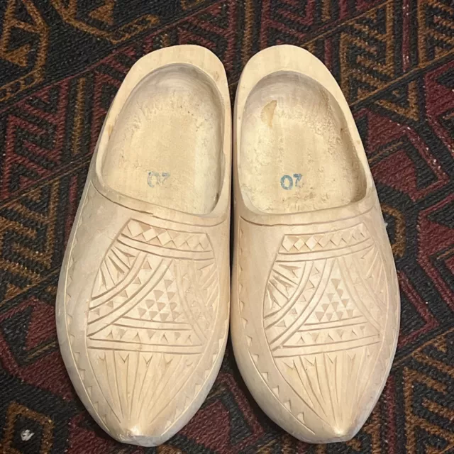 2 Vintage Hand Carved Wooden Dutch Clogs