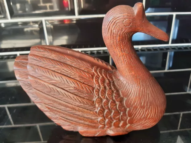 Folk Art Nicely Carved Solid Oak Swan  16cm high x 18cm long Excellent Condition 2