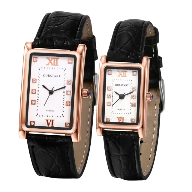Couples Men's Women's Retro Classic Leather Strap Square Dial Quartz Wrist Watch