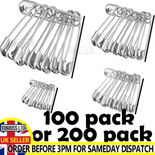 Safety Pins 100 or 200 Pcs Needles Assorted Small Medium Large Sewing Craft