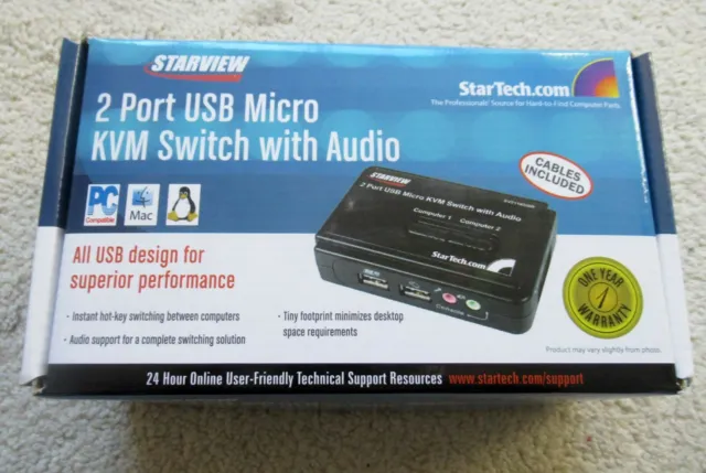 Startech Starview 2 Port Usb Micro Kvm Switch With Audio & Cables Sv211Kusb