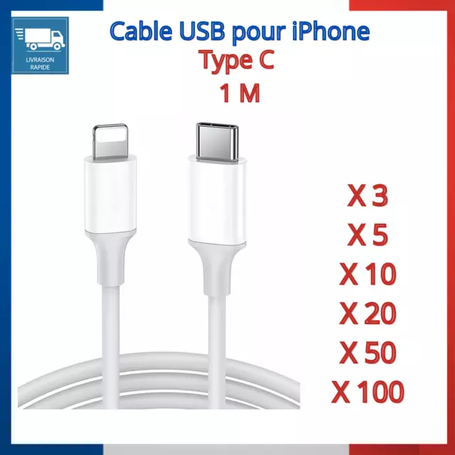 LOT DE 3 Câbles USB C 1M,2M Chargeur pour iPhone 12 13 14 11 Pro X XR XS  Max 8 EUR 3,79 - PicClick FR