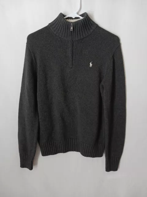 Polo Ralph Lauren Youth Large (14-16) Gray  Pullover 1/4 Zip Sweater 100% Cotton