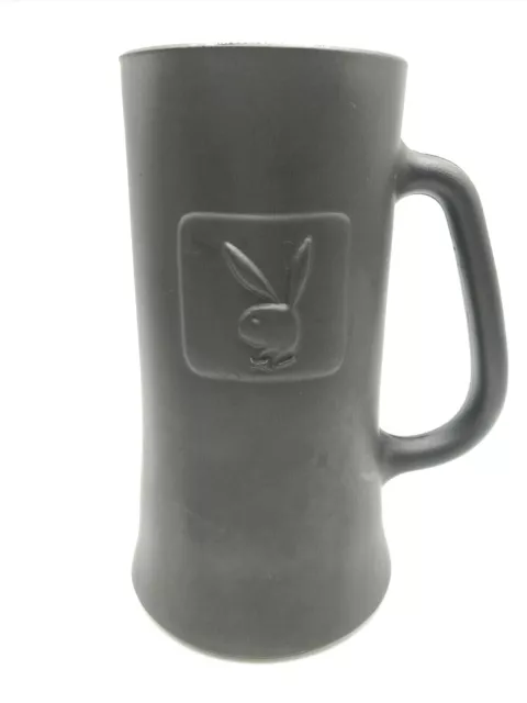 Vintage Playboy Glass Beer Stein Frosted Matte Dark Gray With Playboy Bunny Logo