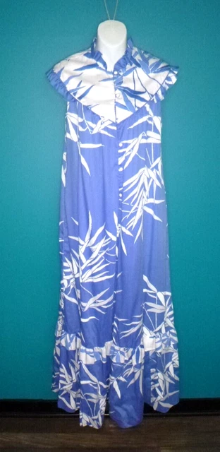 Vtg Liberty House Hawaii Lola Dress Muu Muu Bamboo Motif Periwinkle Blue Sz 6