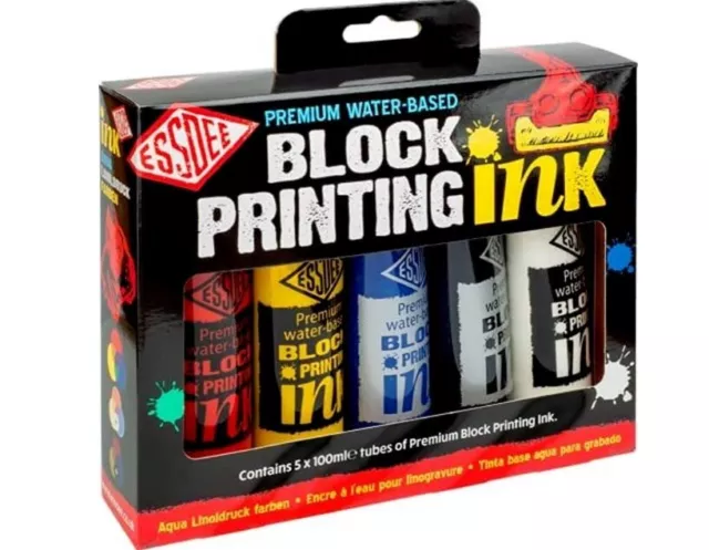 Essdee PREMIUM Block Printing Ink Set 5 Colours x 100ml Paint Tubes Printmaking