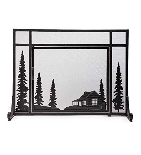 Plow & Hearth Steel and Metal Mesh Fireplace Screen with Door 44" W x 12.5" D...
