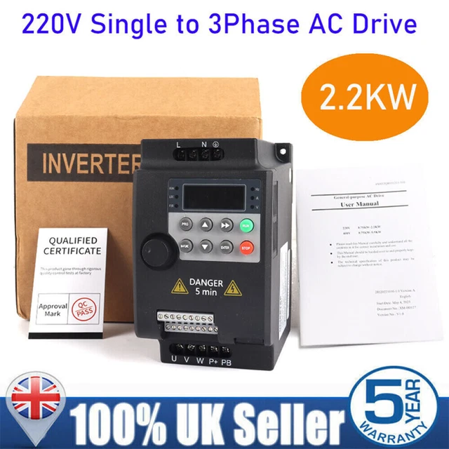 2.2KW 3HP VARIABLE FREQUENCY DRIVE MOTOR INVERTER VFD 220V SINGLE To 3 ...