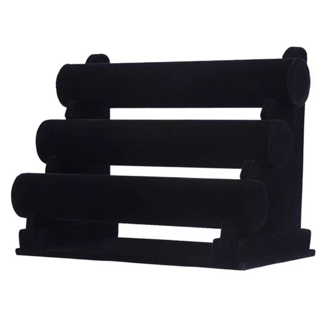 3-Tier Rack Black Velvet Jewelry Bracelet Watch Display Bangle Holder Countertop