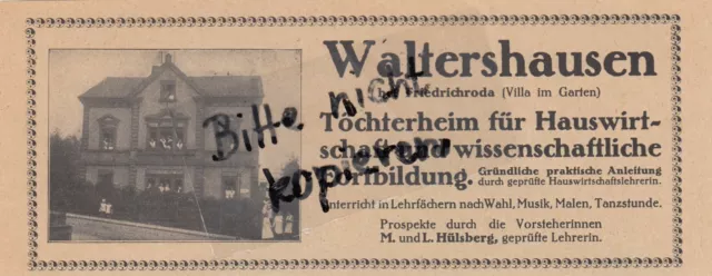 WALTERSHAUSEN, Werbung 1919, Töchterheim für Hauswirtschaft und wissenschaftlich