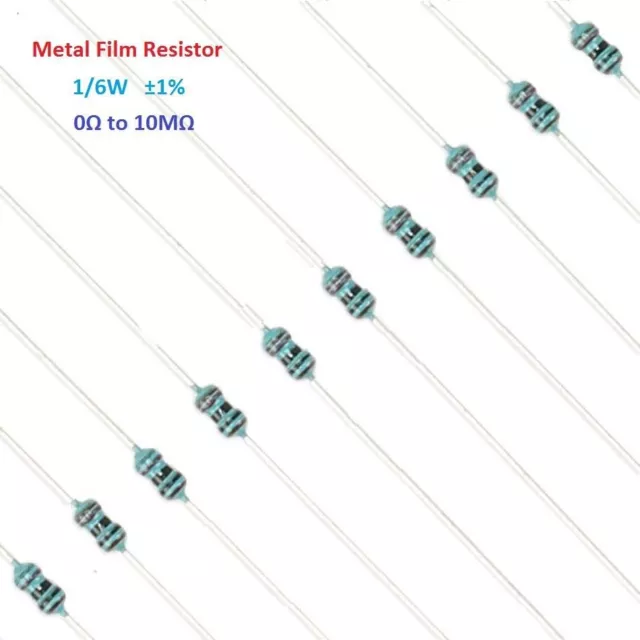 100PC 1/6W Metal Film Resistor Tolerance ±1% Full Range of Values (0Ω to 10MΩ)
