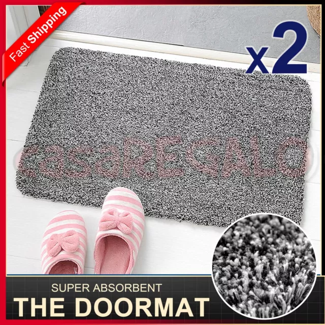 2x Clean Step Mat Super Absorbent Microfibre Non-Slip Doormat Absorbs Mud &Water