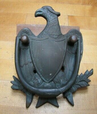 EAGLE Old Door Knocker Figural Hardware Element Crest Shield Bronze/Brass