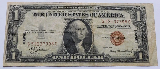 1935 A $1 HAWAII Silver Certificate, Julian-Morgenthau, Brown Seal Dollar Bill