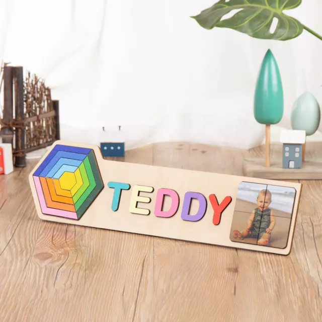 Personalized Photo Name Letter Puzzle Wooden Kids Baby Toys Learning Jigsaw Gift