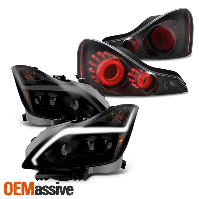 For 08-15 Infiniti G37/Q60 Coupe Projector Headlights + 3D LED Tube Tail Lamp