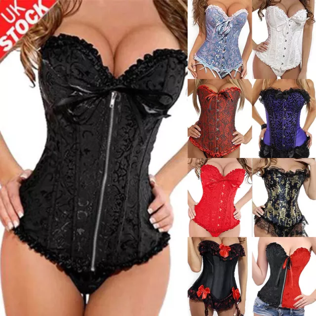 Women Sexy Overbust Boned Corset Burlesque Basques Top Lace-Up Costume Size 6-24