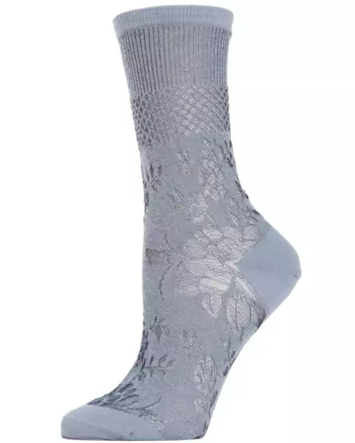 Natori Floral Fields Cotton Blend Women's Sheer Crew Socks w/ Cuff/Heel/Toe