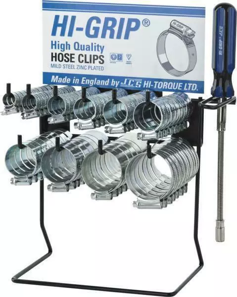 JCS 'Hi-Grip' Hose Clips Dispenser Rack Stand with 100 Clips & 1 Hose Driver