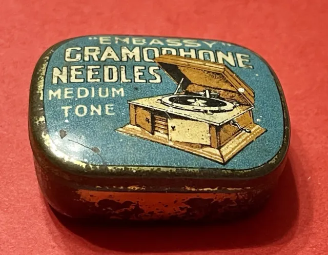 Vintage C1930s “EMBASSY” Used GRAMOPHONE NEEDLE TIN- 78rpm Needles (Medium)