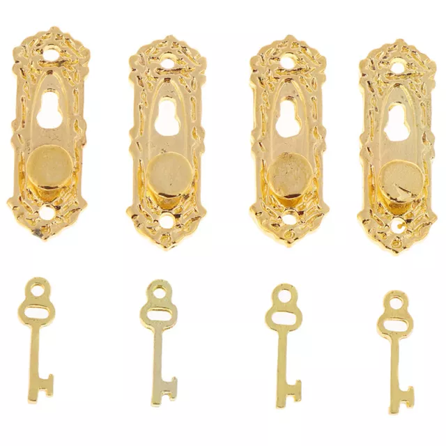 1/12 Doll House Miniature Mini Golden Metal Door Handle with Key HardwarZ~JO