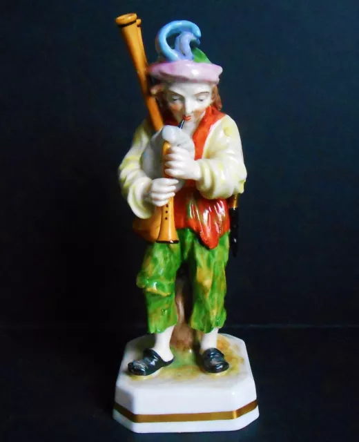 Man Playing Bagpipes Figurine ~ Thuringia ~ 50s Mark ~ German Porcelain