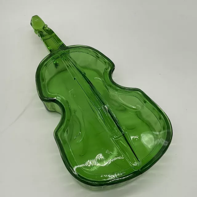 LG Wright Vintage Green Glass Violin Candy Or Trinket Dish The Bottom Dish Glows