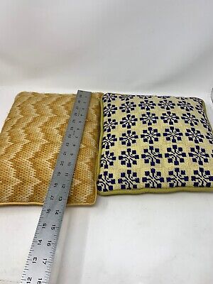 Vintage needlepoint pillows - handmade geometric purple yellow - set of 2 wool